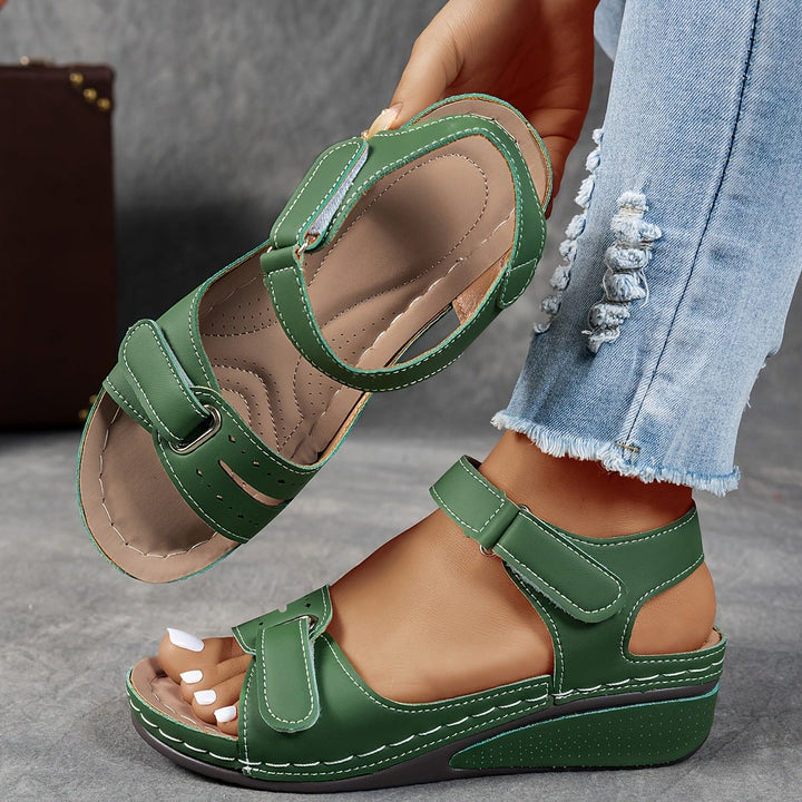 Dames Orthopedische Klittenband Sleehak Sandalen - Groen