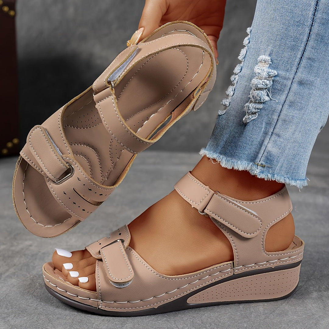 Dames Orthopedische Klittenband Sleehak Sandalen - Khaki