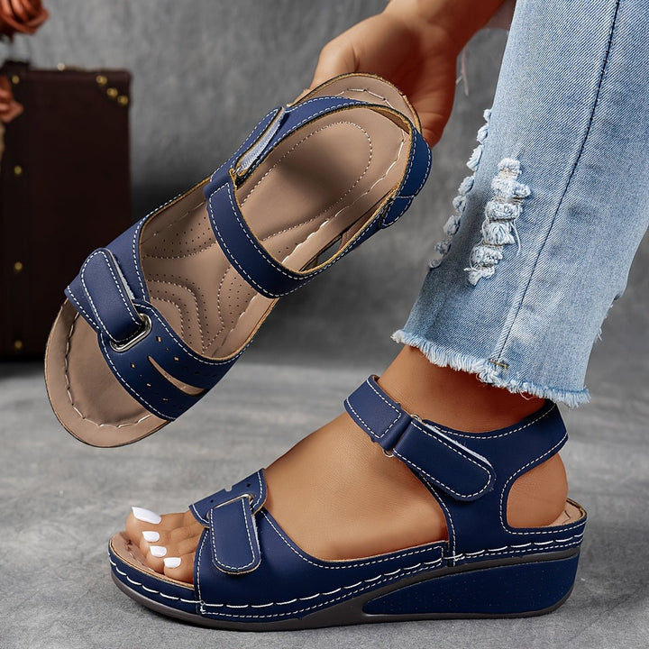 Dames Orthopedische Klittenband Sleehak Sandalen - Blauw