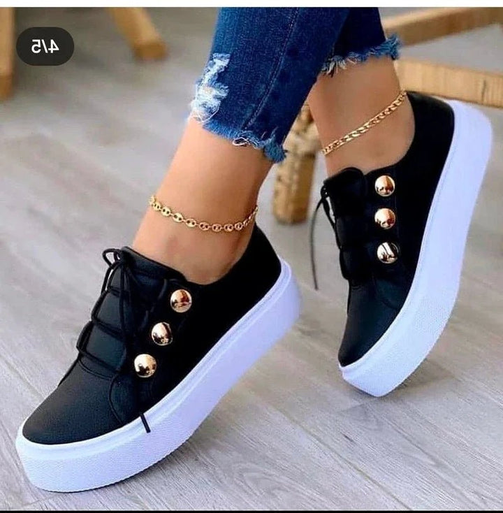 Dames Orthopedische Plateausneakers Ronde Neus Vetersluiting - Black (Almost sold out!)
