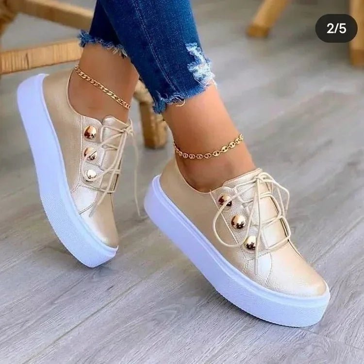 Dames Orthopedische Plateausneakers Ronde Neus Vetersluiting - Gold (Almost sold out!)