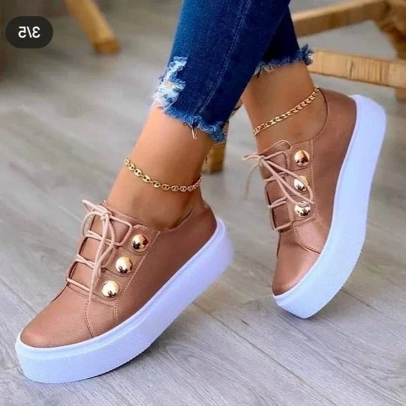 Dames Orthopedische Plateausneakers Ronde Neus Vetersluiting