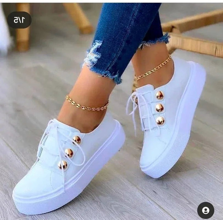 Dames Orthopedische Plateausneakers Ronde Neus Vetersluiting