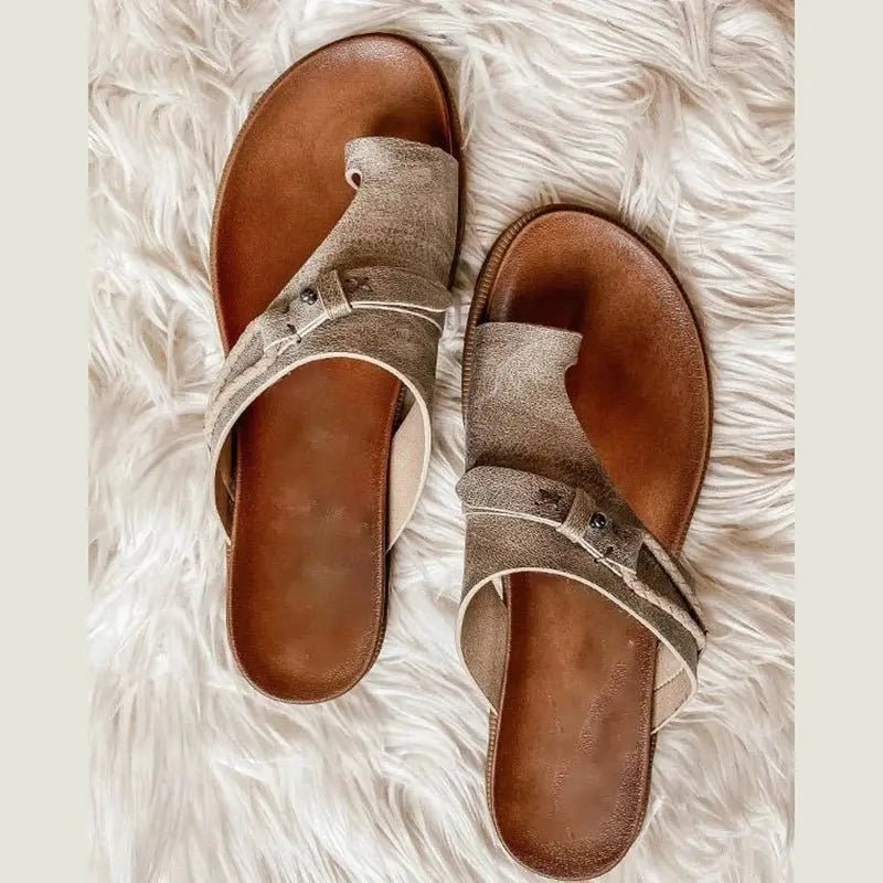 Dames Orthopedische Platte Open-Teen Comfort Sandalen - Khaki