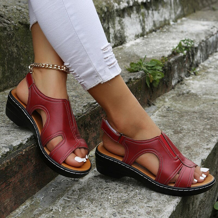 Dames Orthopedische PU-Leren Sleehak Sandalen Brede Pasvorm