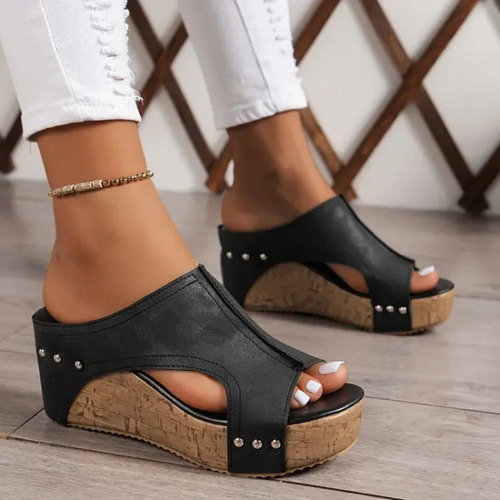 Dames Orthopedische Sleehak Sandalen Kurkzool - Black