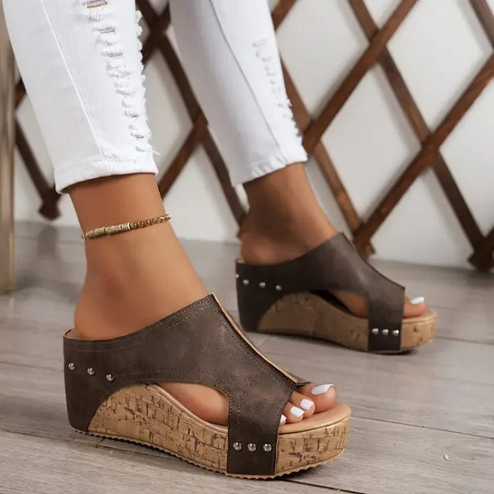 Dames Orthopedische Sleehak Sandalen Kurkzool - Brown