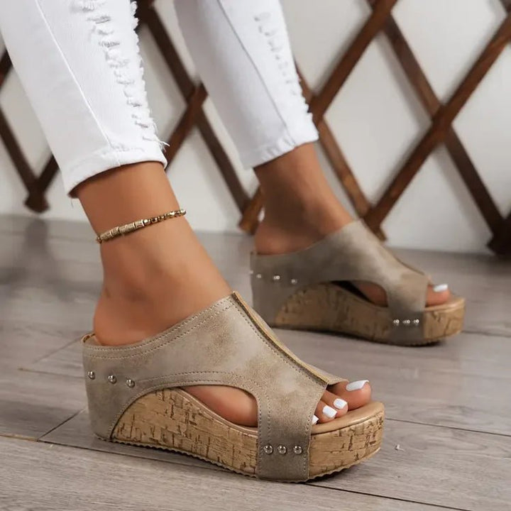 Dames Orthopedische Sleehak Sandalen Kurkzool - Beige