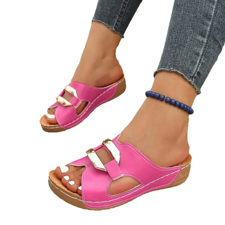 Dames Orthopedische Sleehak Sandalen met Gouden Gesp