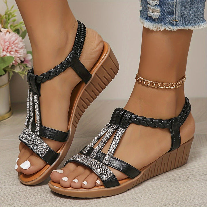 Dames Orthopedische T-Strap Sleehakken Sandalen - Black