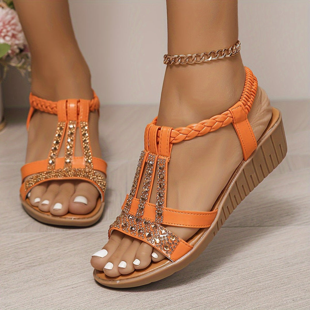 Dames Orthopedische T-Strap Sleehakken Sandalen - Orange