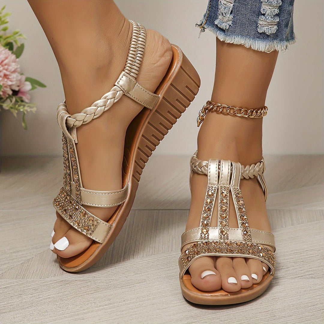 Dames Orthopedische T-Strap Sleehakken Sandalen - Rose Gold