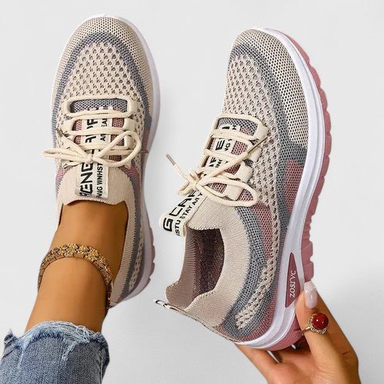 Dames Orthopedische Vetersluiting Mesh Wandelsneakers - Khaki