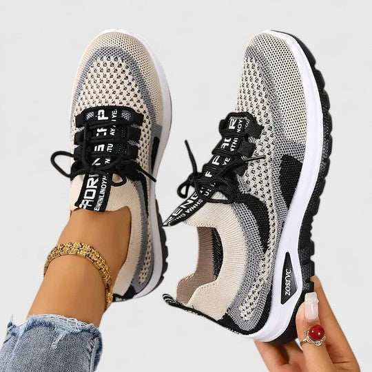 Dames Orthopedische Vetersluiting Mesh Wandelsneakers - Black