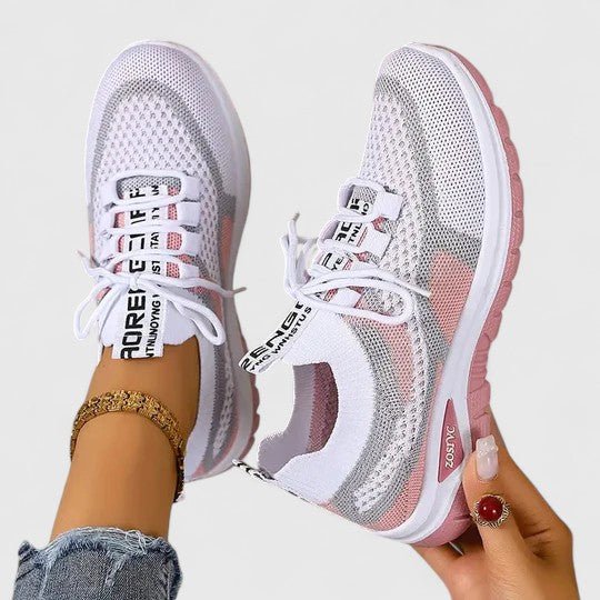 Dames Orthopedische Vetersluiting Mesh Wandelsneakers - Pink