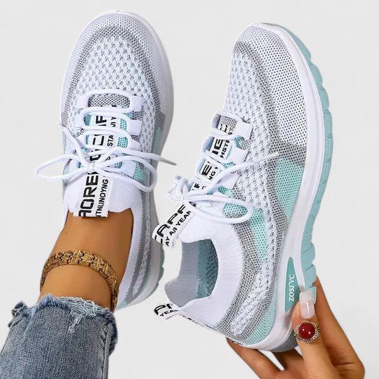 Dames Orthopedische Vetersluiting Mesh Wandelsneakers - Turquoise