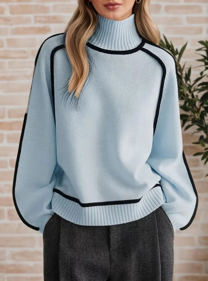 Dames Oversized Coltrui Tweekleurige Gebreide Raglan Sweater - Blauw
