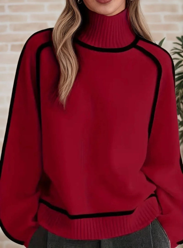 Dames Oversized Coltrui Tweekleurige Gebreide Raglan Sweater - Rood