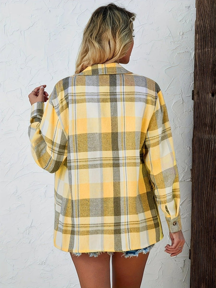 Dames Oversized Geruit Flanel Cardigan Overhemd Lange Mouw