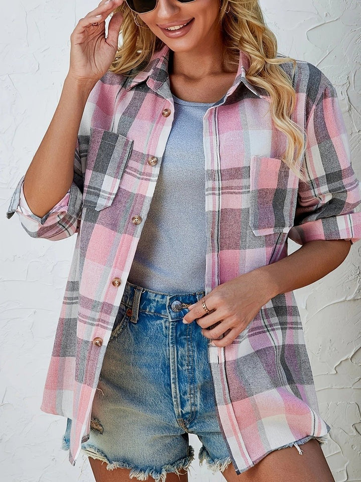 Dames Oversized Geruit Flanel Cardigan Overhemd Lange Mouw