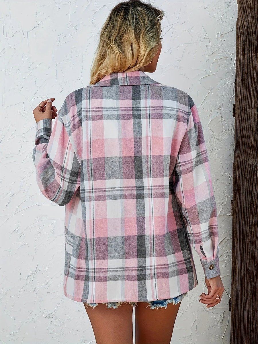 Dames Oversized Geruit Flanel Cardigan Overhemd Lange Mouw