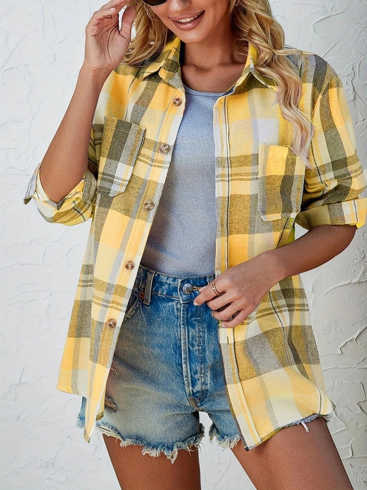 Dames Oversized Geruit Flanel Cardigan Overhemd Lange Mouw
