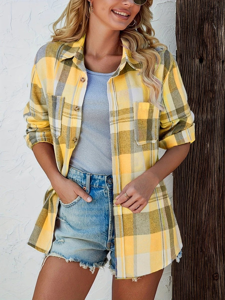 Dames Oversized Geruit Flanel Cardigan Overhemd Lange Mouw