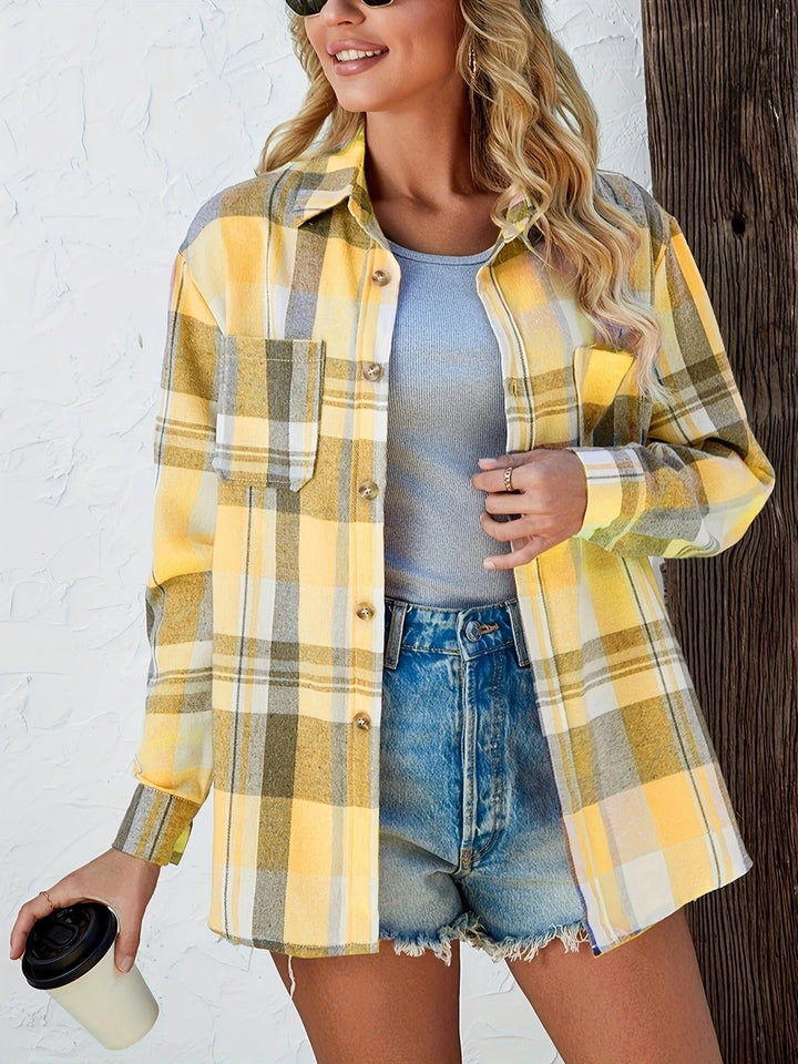 Dames Oversized Geruit Flanel Overhemd met Lange Mouwen