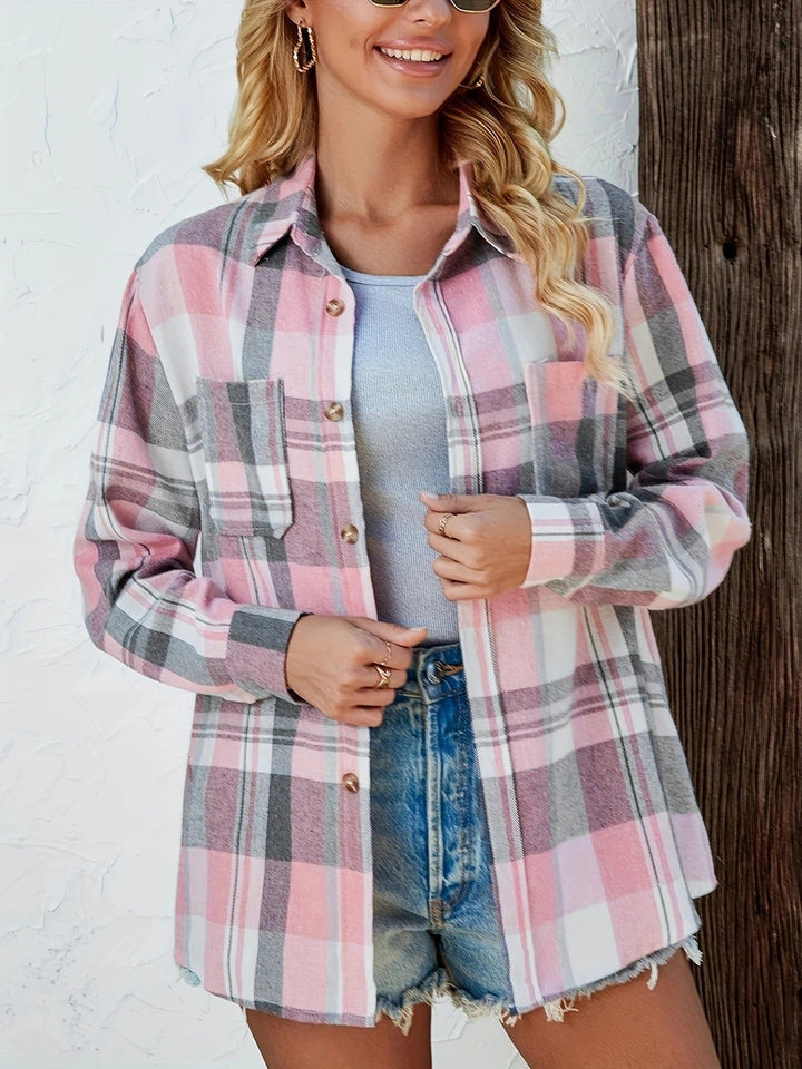 Dames Oversized Geruit Flanel Overhemd met Lange Mouwen