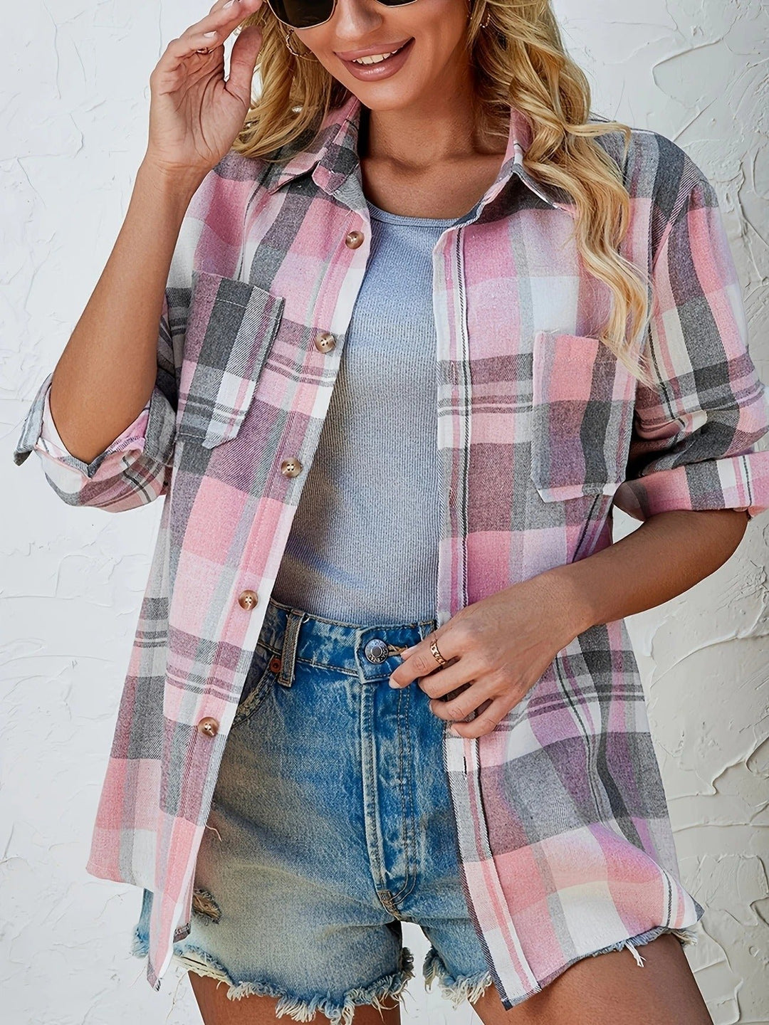 Dames Oversized Geruit Flanel Overhemd met Lange Mouwen