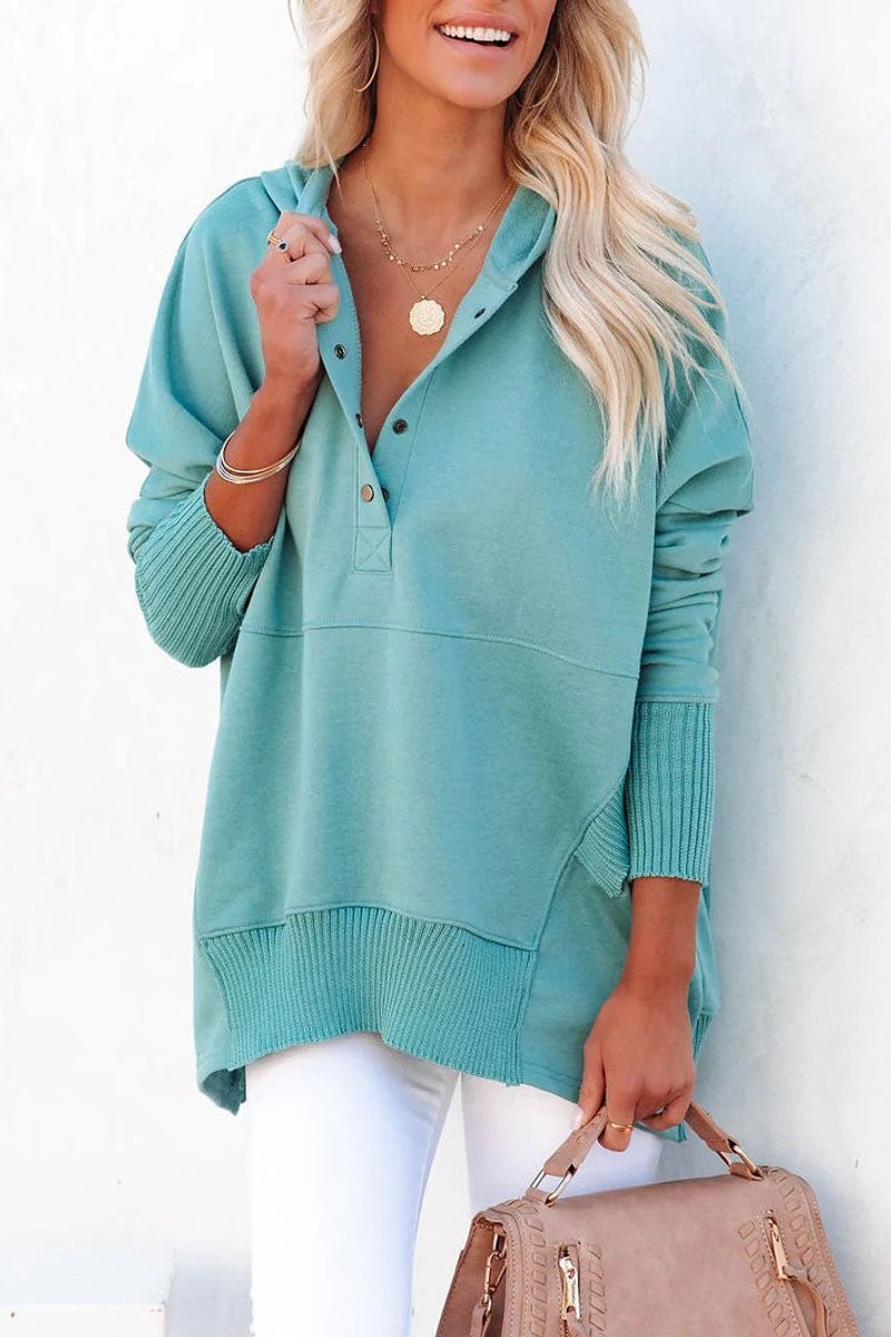 Dames Oversized Hoodie Tuniek Lange Mouwen Knoopsluiting