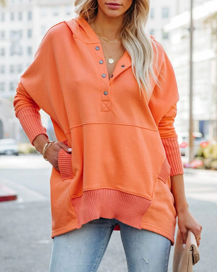 Dames Oversized Hoodie Tuniek Lange Mouwen Knoopsluiting