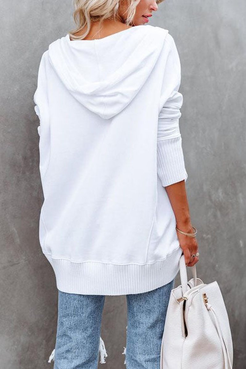 Dames Oversized Hoodie Tuniek Lange Mouwen Knoopsluiting