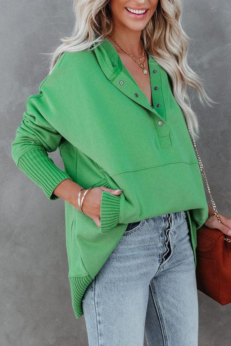 Dames Oversized Hoodie Tuniek Lange Mouwen Knoopsluiting