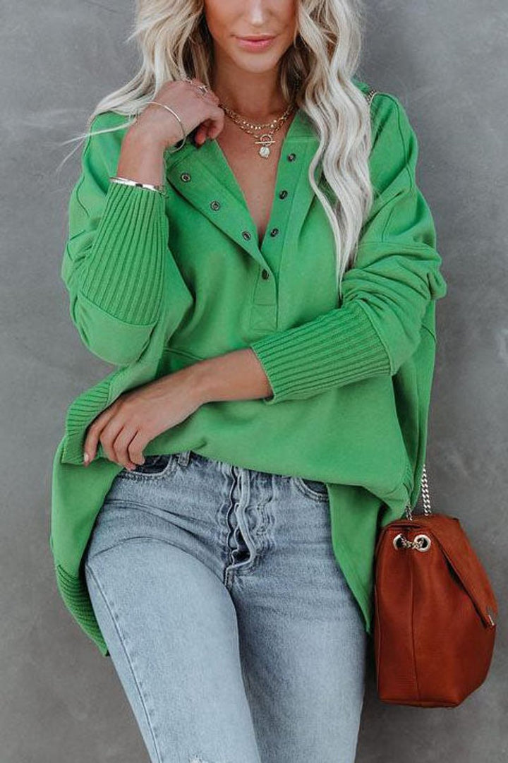 Dames Oversized Hoodie Tuniek Lange Mouwen Knoopsluiting