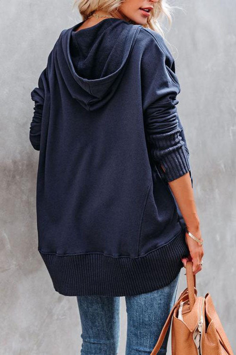 Dames Oversized Hoodie Tuniek Lange Mouwen Knoopsluiting