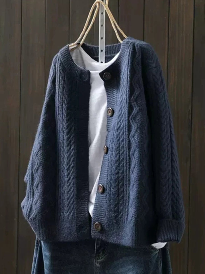 Dames Oversized Kabelgebreide Cardigan Knoop - Marineblauw