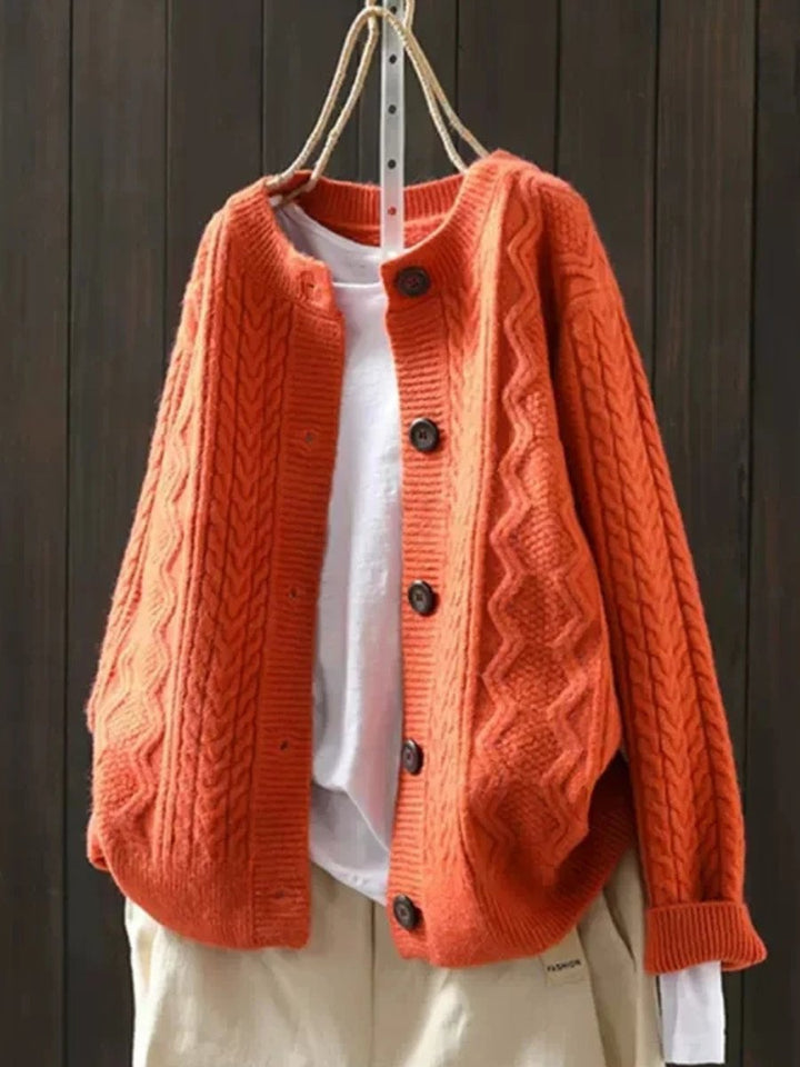 Dames Oversized Kabelgebreide Cardigan Knoop - Oranje