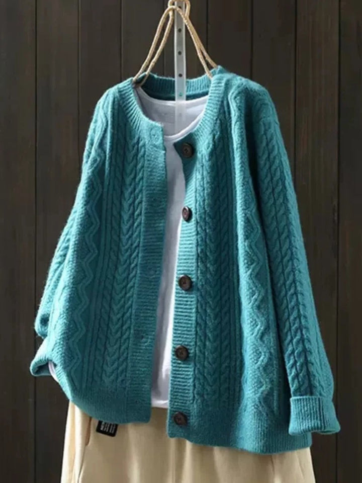 Dames Oversized Kabelgebreide Cardigan Knoop - Blauw