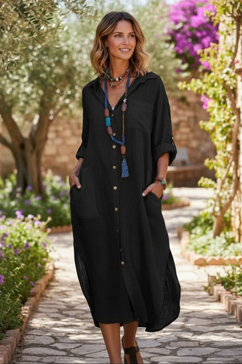 Dames Oversized Linnen Avondjurk Casual Midi