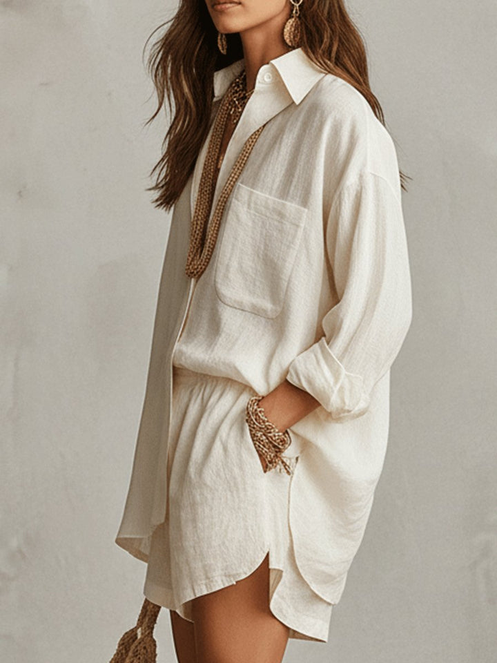 Dames Oversized Linnen Blouse Short Set