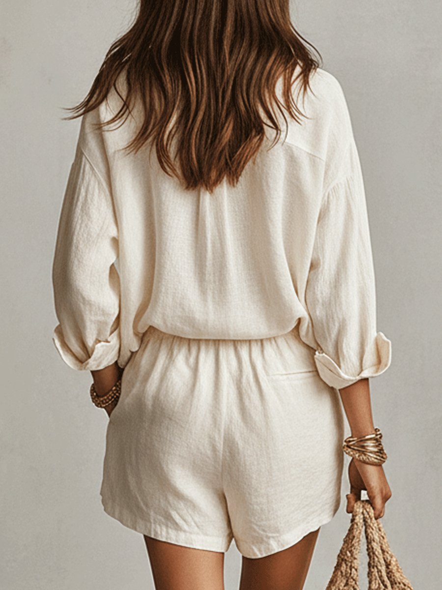 Dames Oversized Linnen Blouse Short Set
