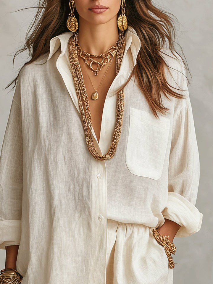 Dames Oversized Linnen Blouse Short Set