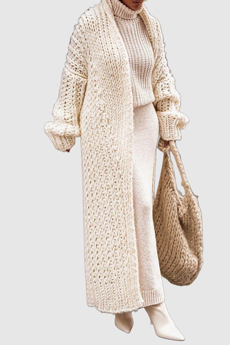 Dames Oversized Longline Open-Front Grofgebreide Cardigan