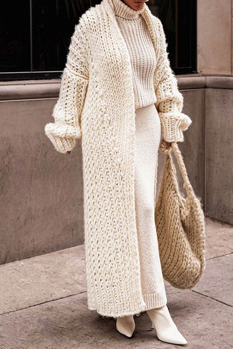 Dames Oversized Longline Open-Front Grofgebreide Cardigan - Beige