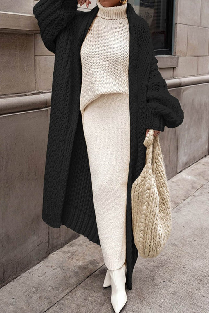 Dames Oversized Longline Open-Front Grofgebreide Cardigan - Zwart
