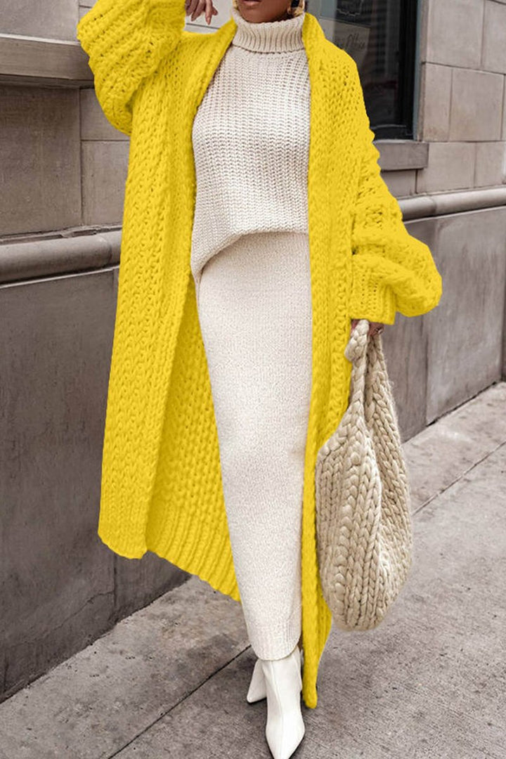 Dames Oversized Longline Open-Front Grofgebreide Cardigan - Geel