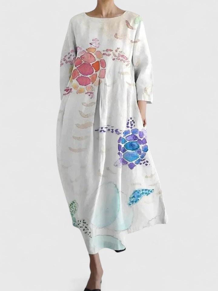 Dames Oversized Midi-jurk met Zeeschildpaddenprint - Flower 1