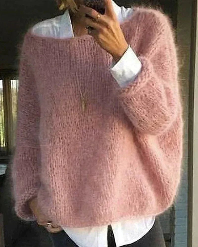 Dames Oversized Pluizige Gebreide Trui - Pink