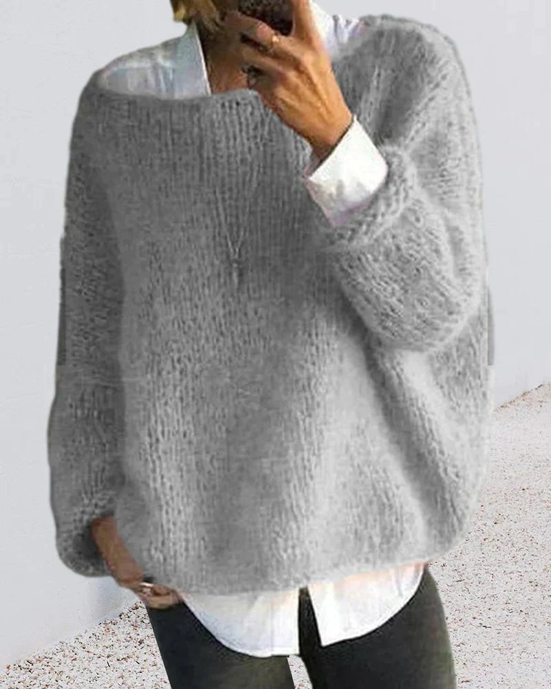 Dames Oversized Pluizige Gebreide Trui - Gray